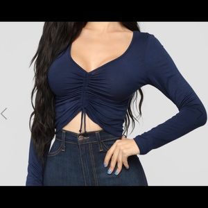 New Ruched Crop Top Navy Medium